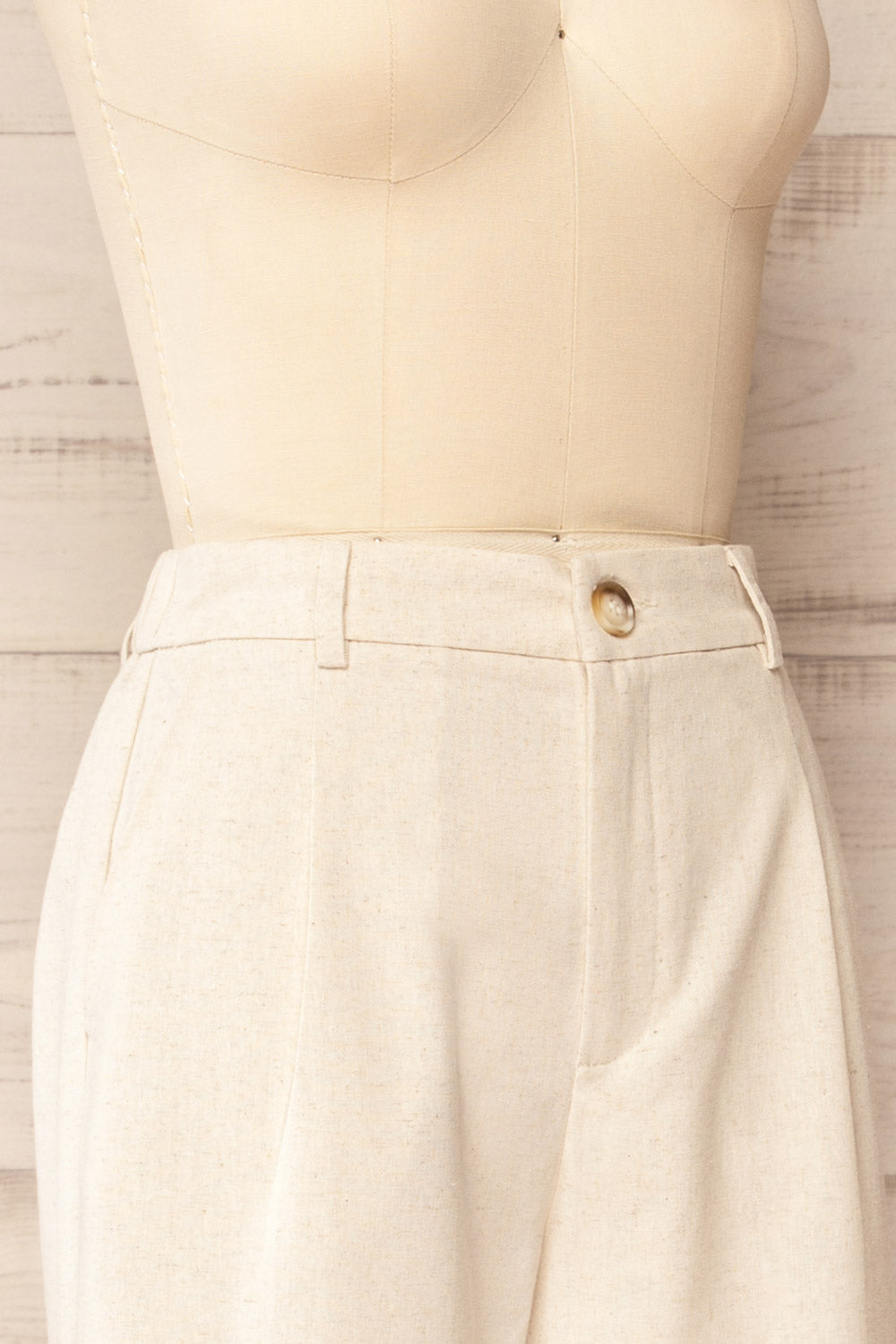 Delaney Beige High-Waisted Linen Pants | La petite garçonne side