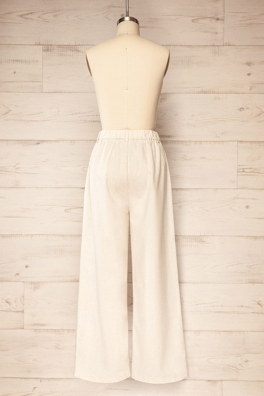 Delaney Beige High-Waisted Linen Pants | La petite garçonne back view