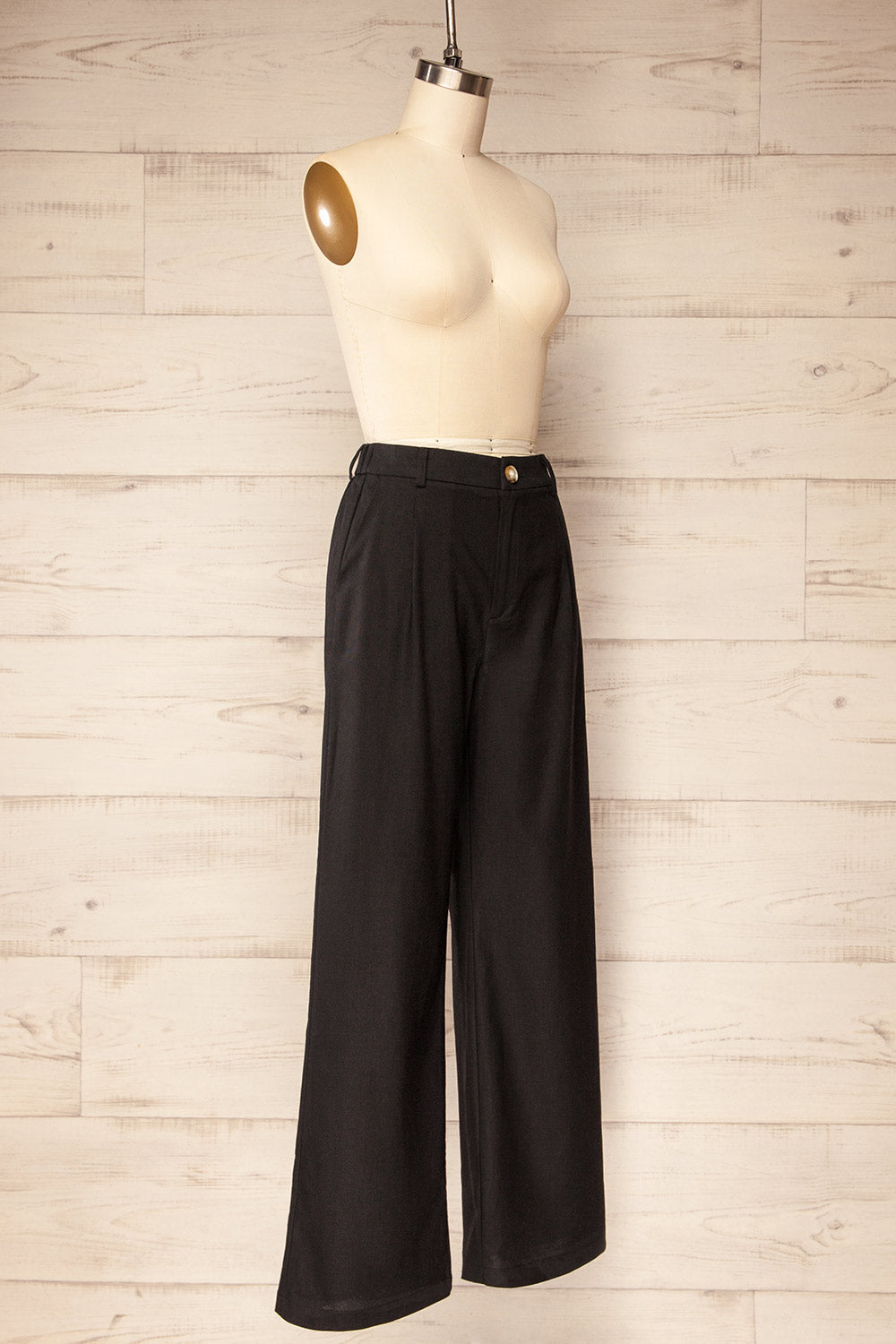 Delaney Black High-Waisted Linen Pants | La petite garçonne side view