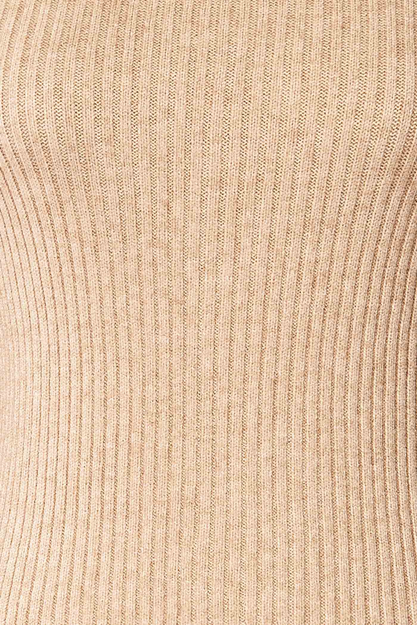 Delhi Beige Off-the-Shoulder Ribbed Knit Sweater | La petite garçonne fabric