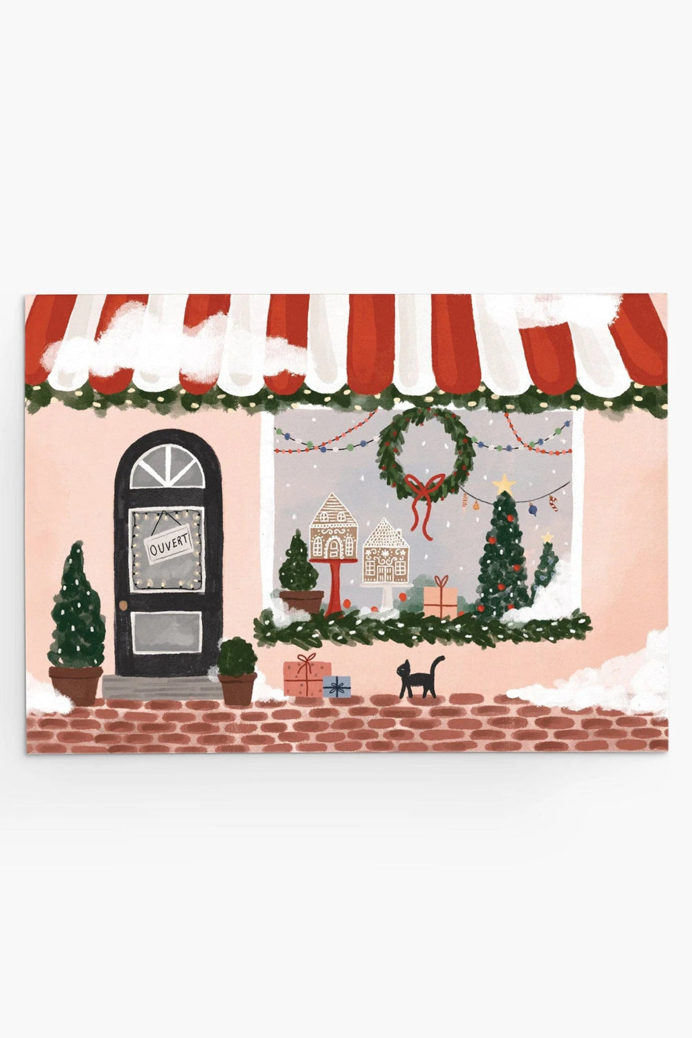Illustration of a festive store front with Christmas decorations from mimim & august