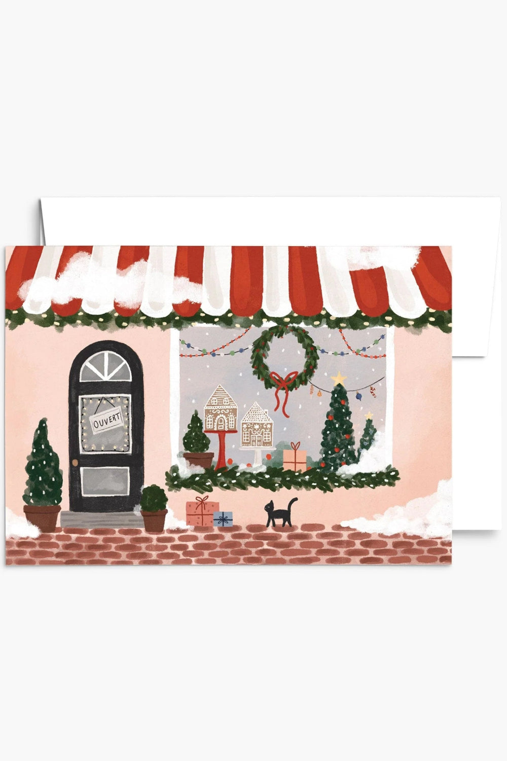 Illustration of a festive store front with Christmas decorations from mimim & august