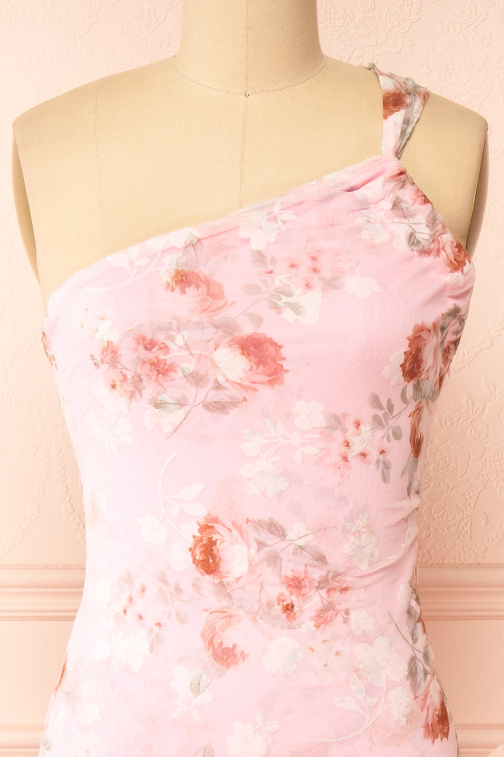 Delores Pink Midi One Shoulder Floral Dress | Boutique 1861  front