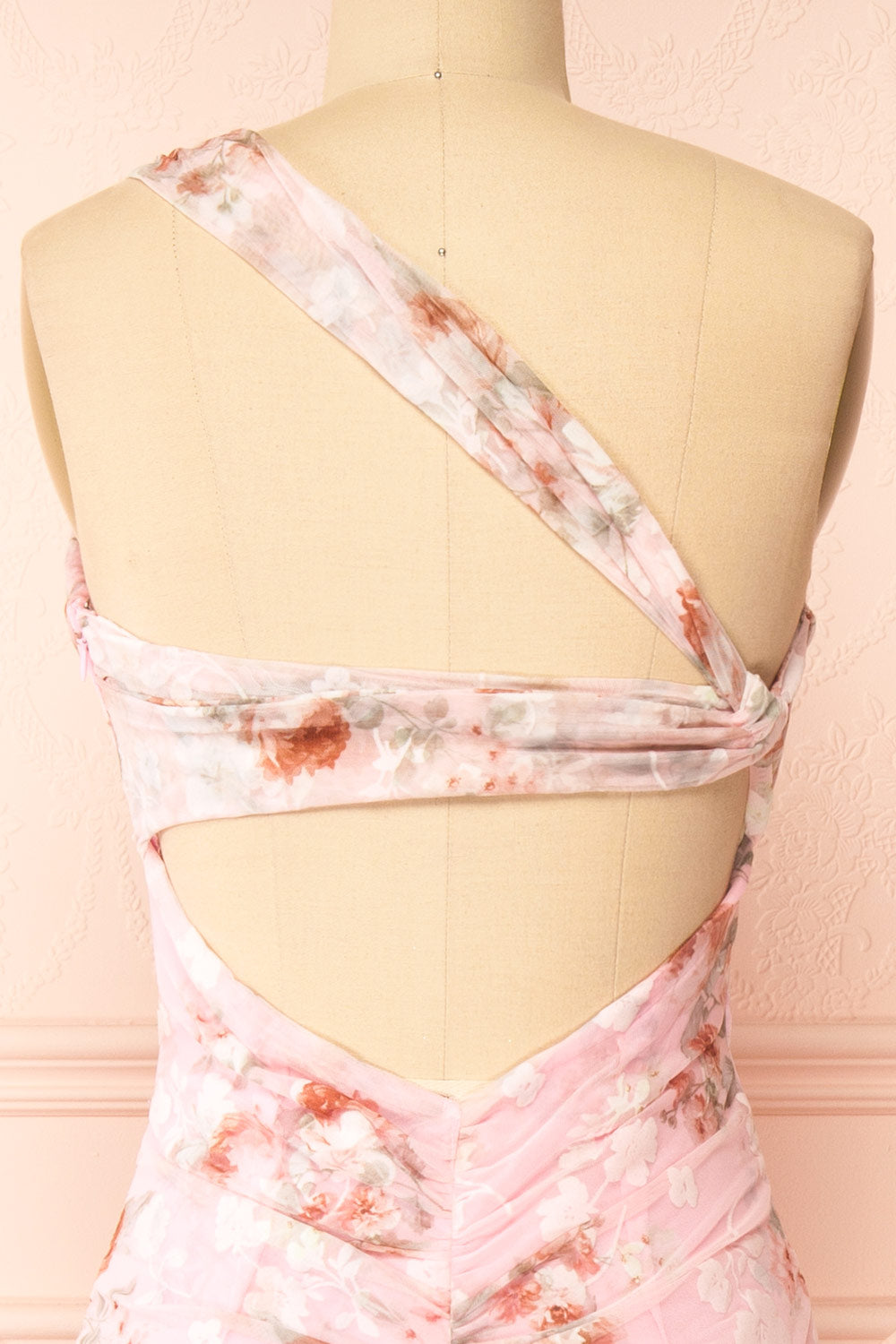 Delores Pink Midi One Shoulder Floral Dress | Boutique 1861  back