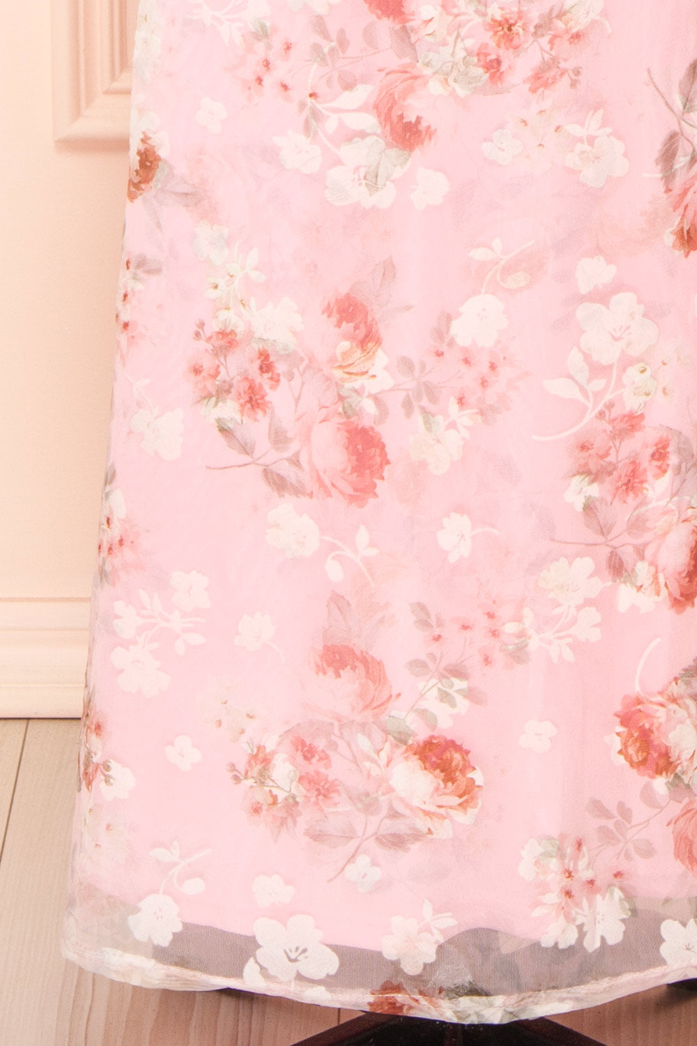 Delores Pink Midi One Shoulder Floral Dress | Boutique 1861  bottom