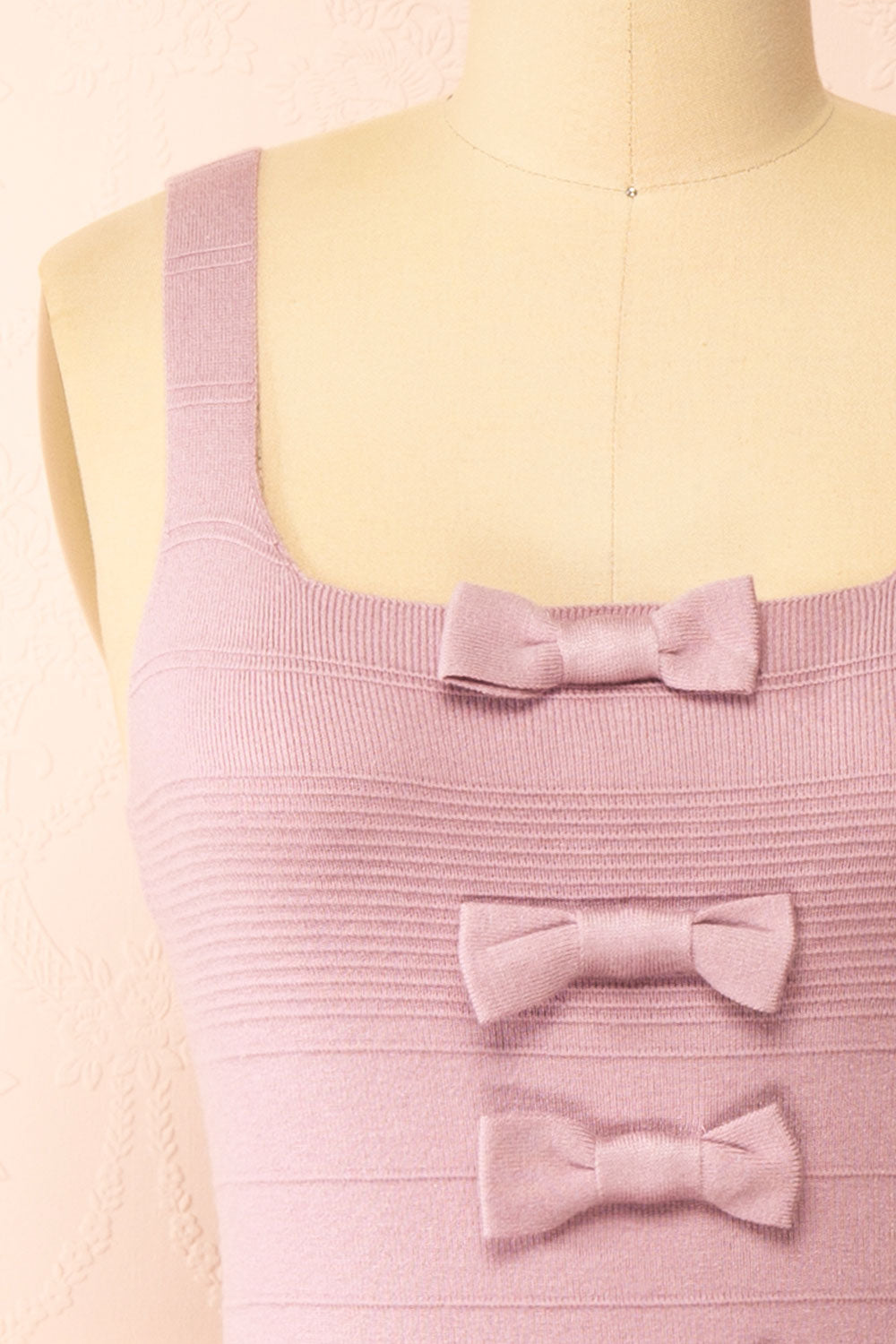 Delphen Short Mauve Ribbed Dress w/ Bows | Boutique 1861 front