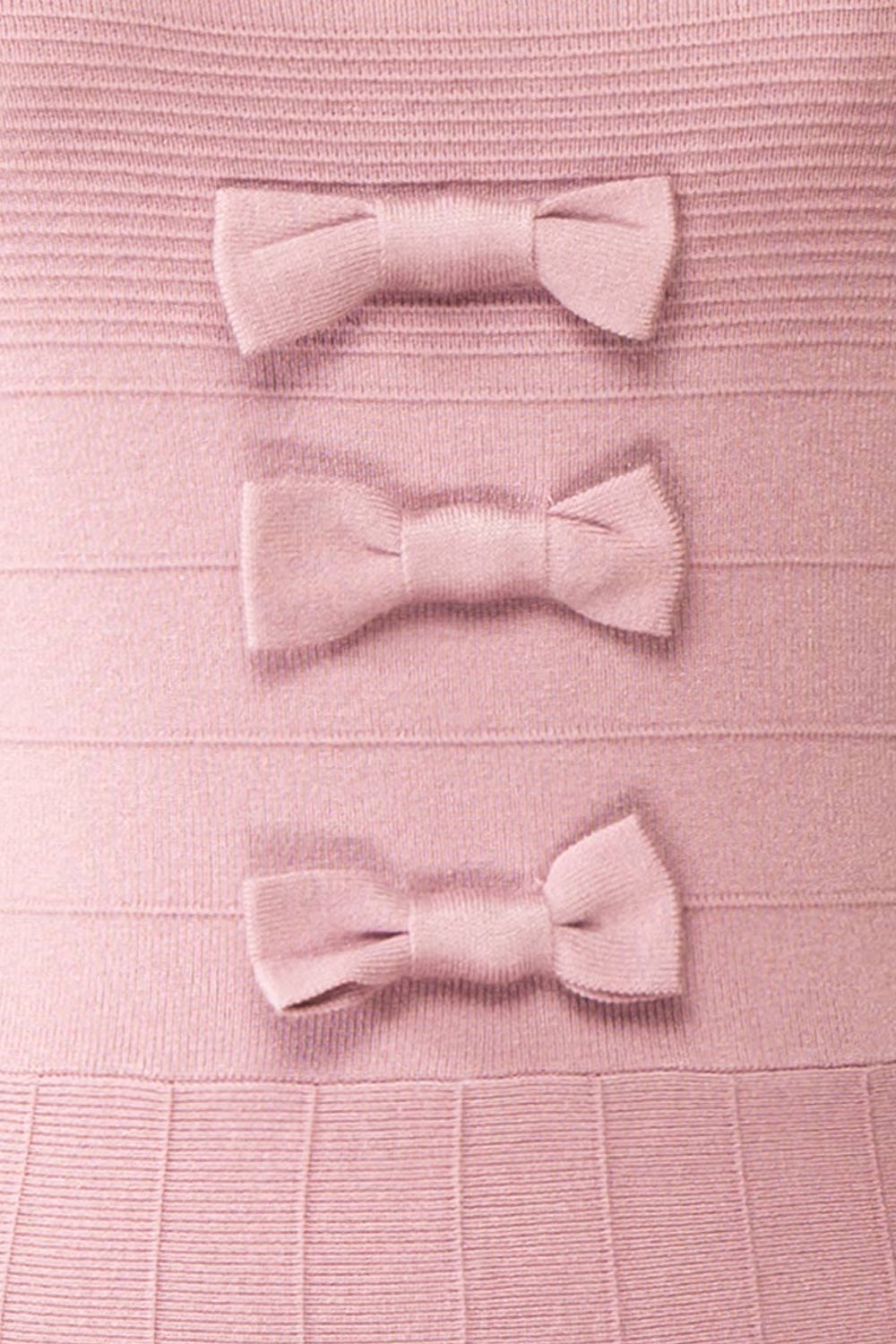 Delphen Short Mauve Ribbed Dress w/ Bows | Boutique 1861 fabric