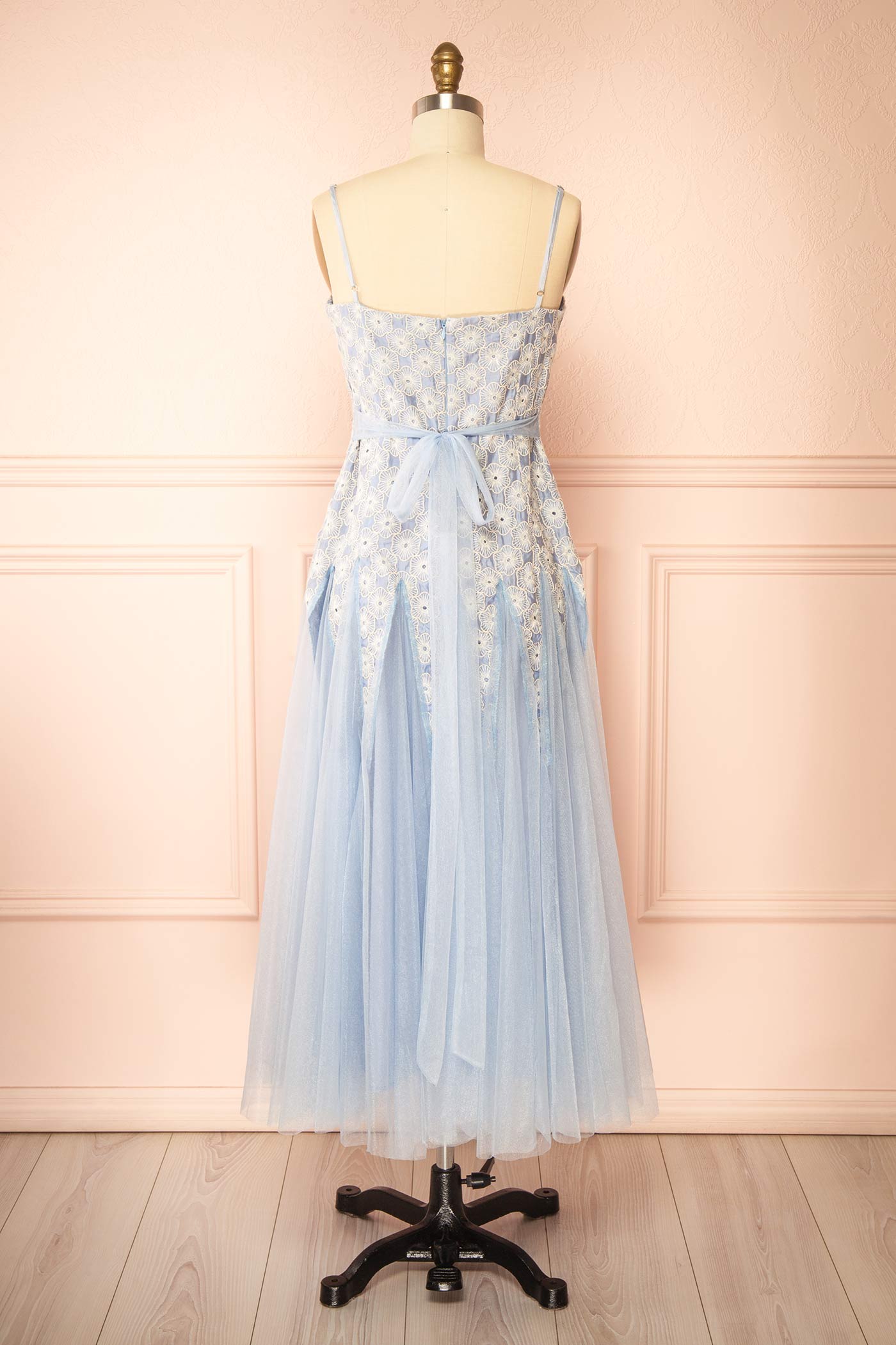 Delvina Blue Floral Embroidered Midi Dress | Boutique 1861 back
