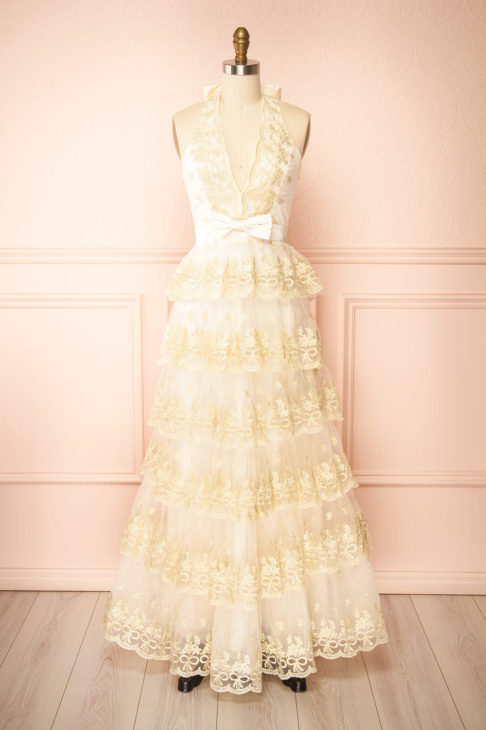 Demera Tiered Embroidered Tulle Maxi Dress | Boudoir 1861 front view