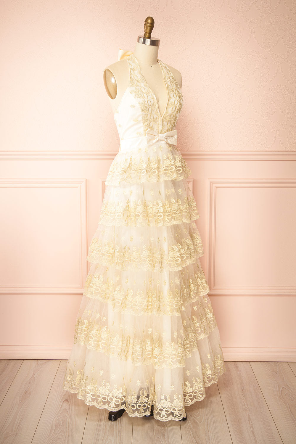 Demera Tiered Embroidered Tulle Maxi Dress | Boudoir 1861 side view