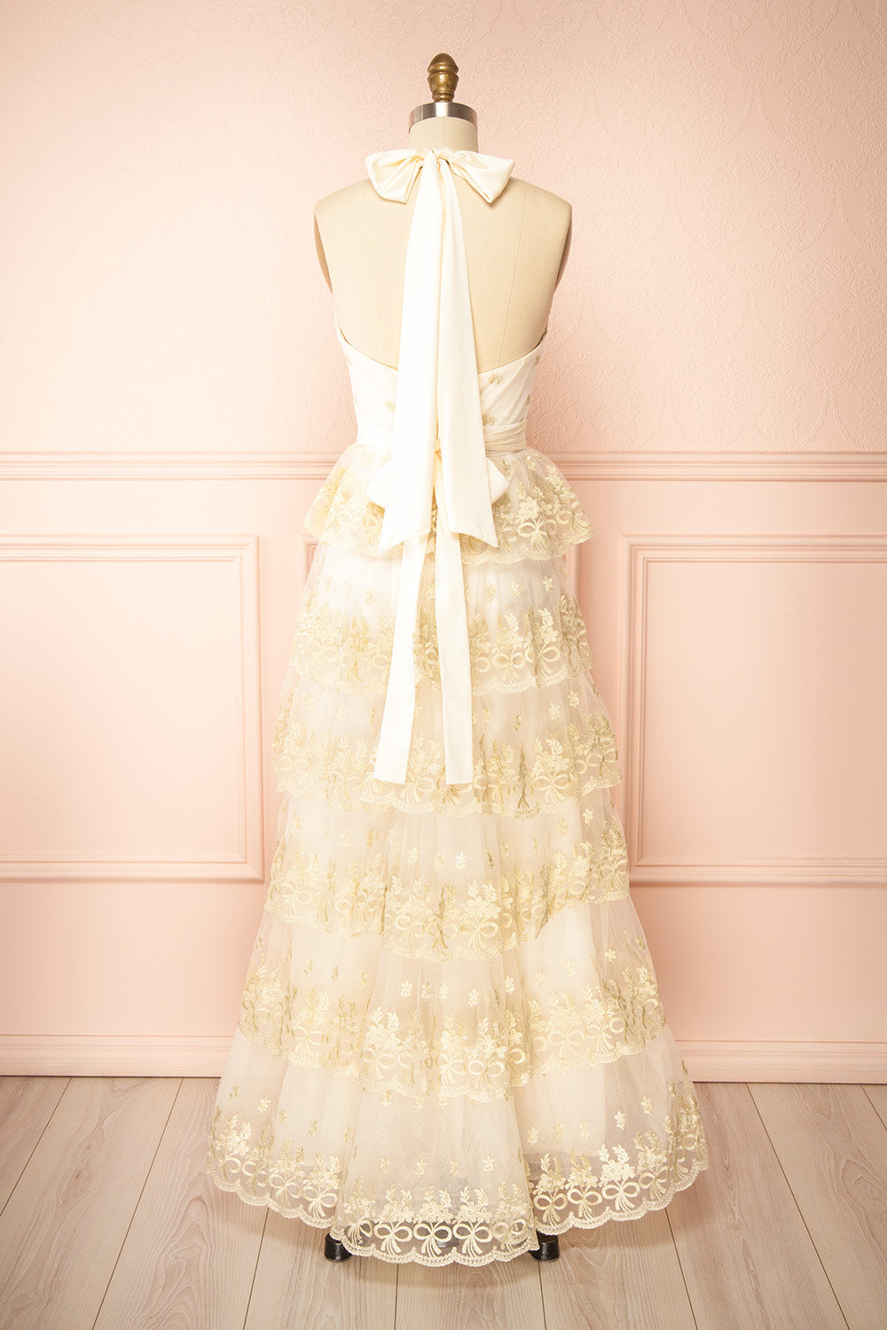 Demera Tiered Embroidered Tulle Maxi Dress | Boudoir 1861 back view