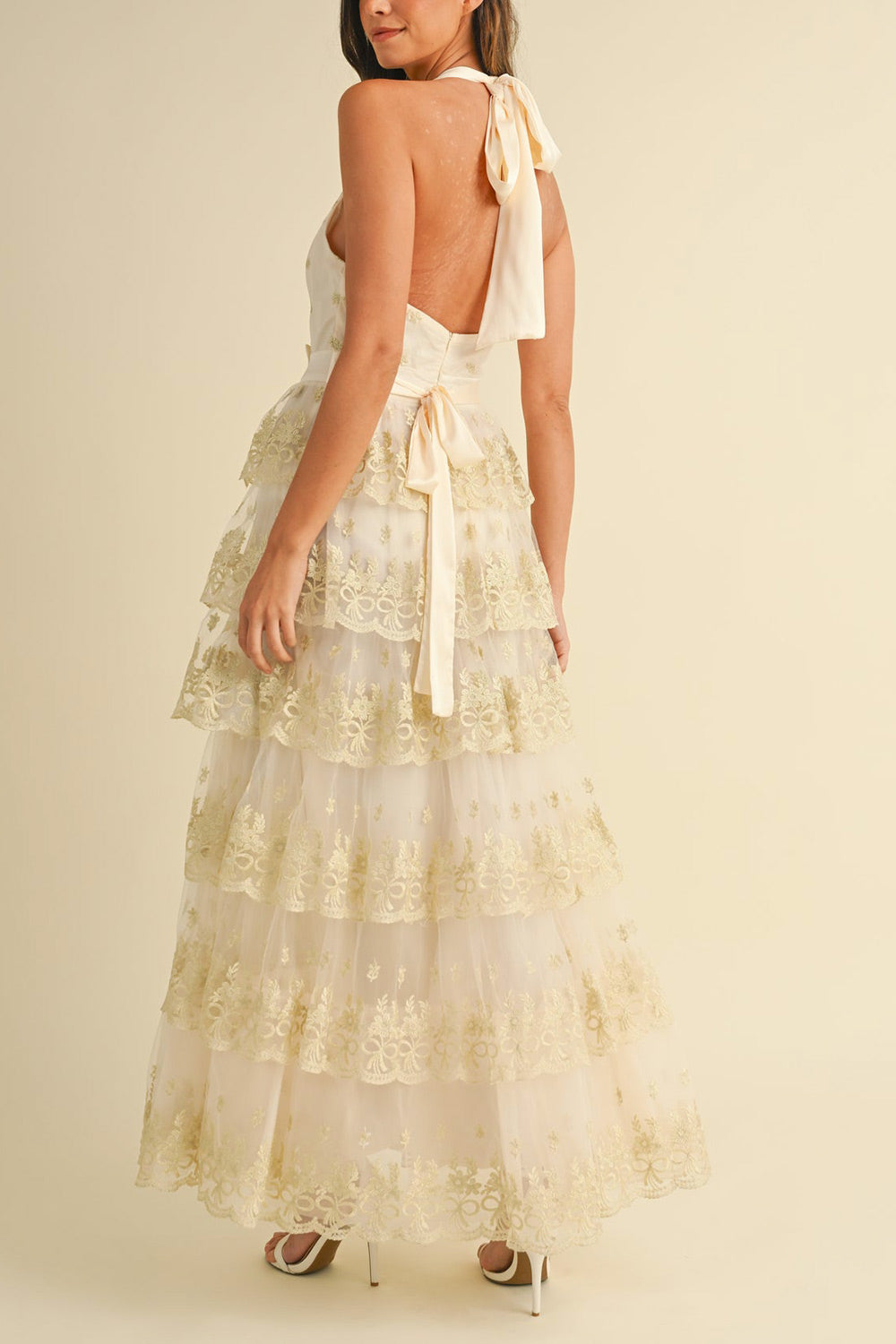Demera Tiered Embroidered Tulle Maxi Dress | Boudoir 1861 back model