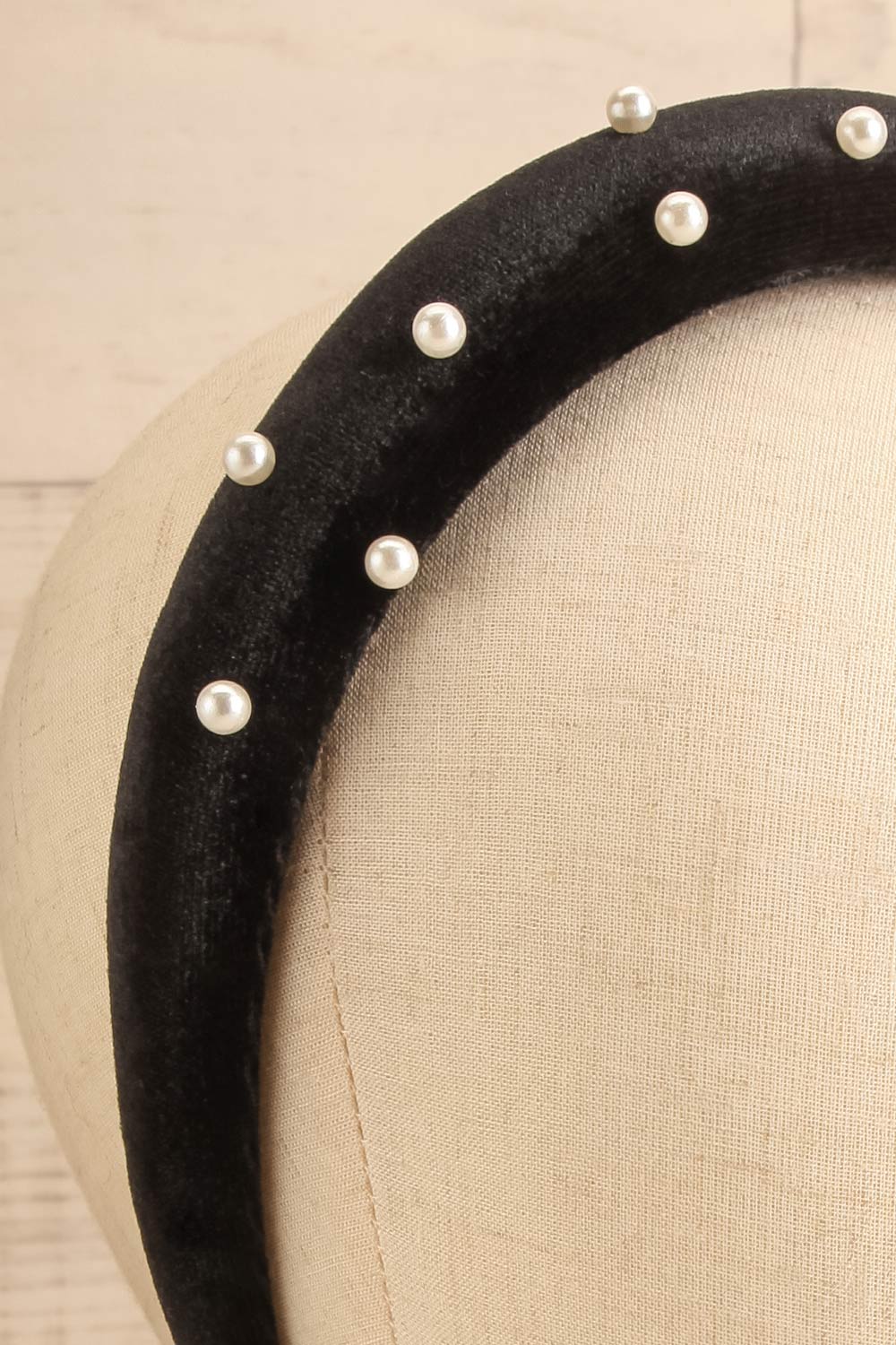 Demeter Black Velvet Headband w/ Pearls | La petite garçonne close-up