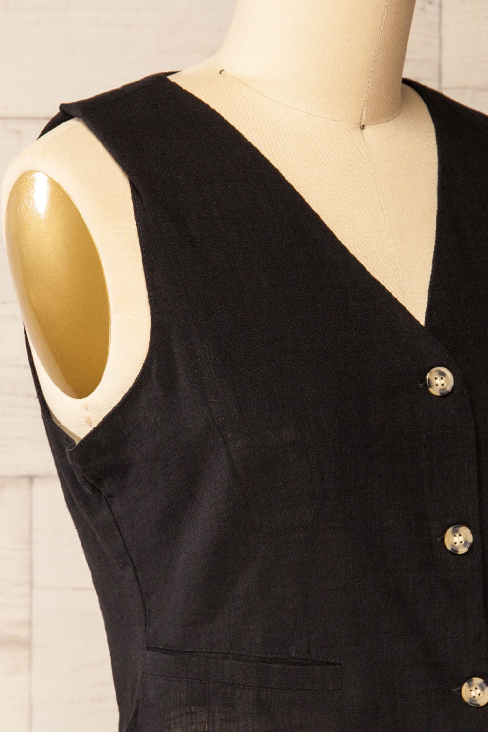 Deng Noir | Gilet Sans Manches à Boutons Marbrés