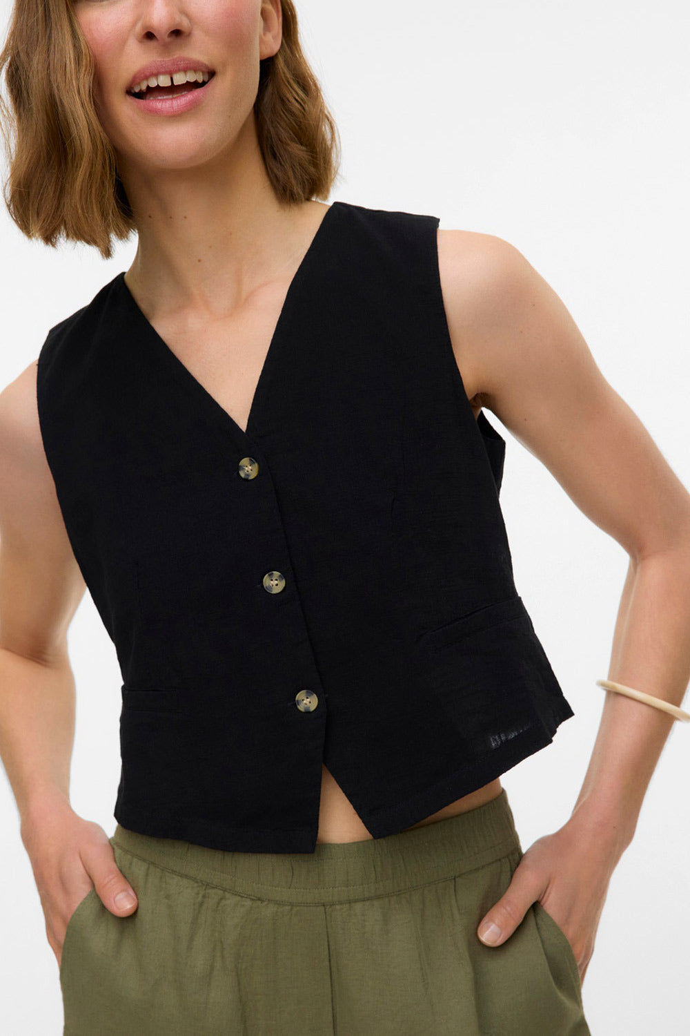 Deng Noir | Gilet Sans Manches à Boutons Marbrés