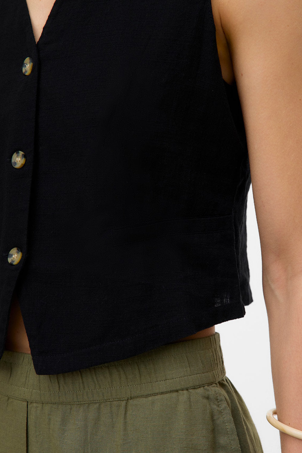 Deng Noir | Gilet Sans Manches à Boutons Marbrés