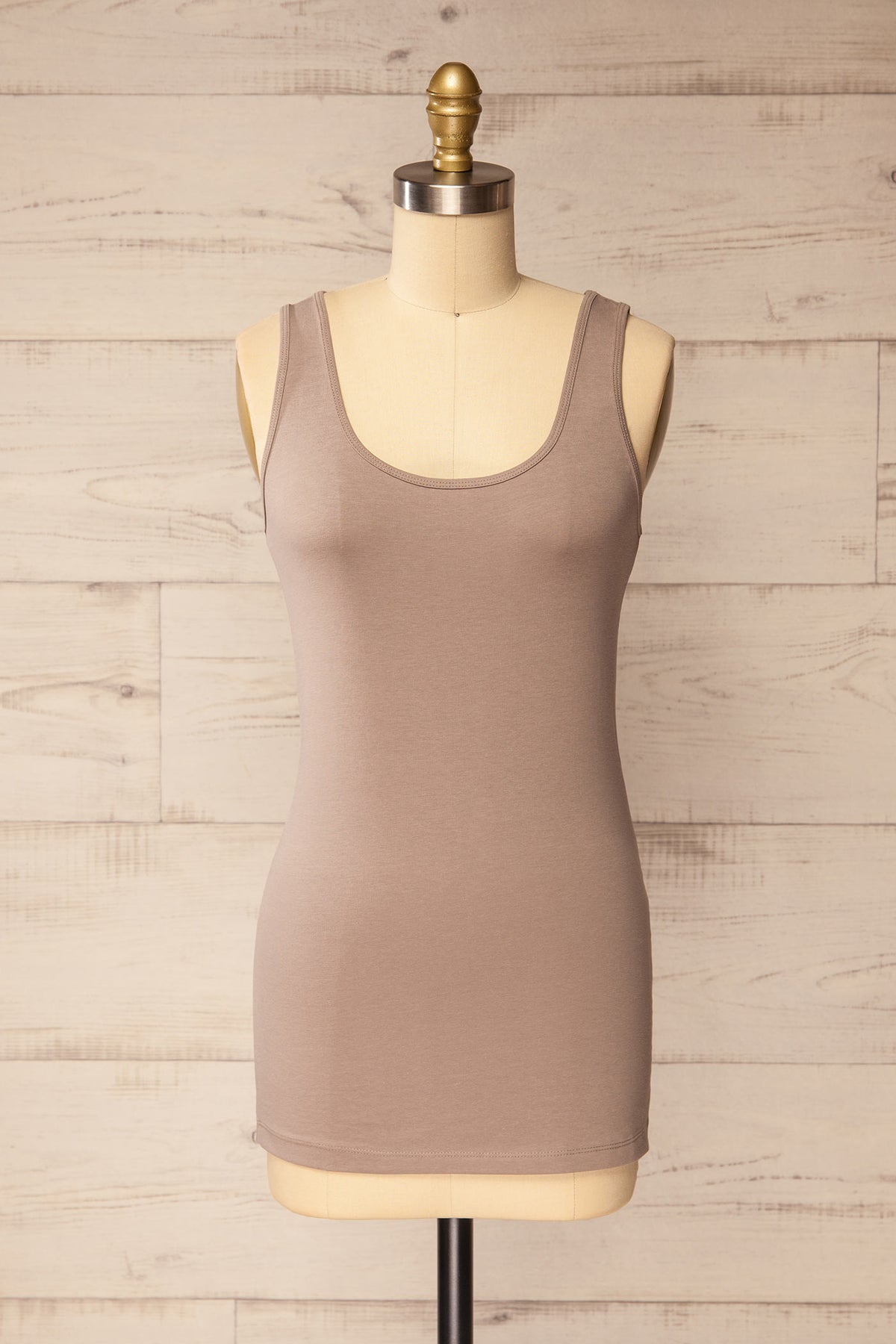 front view of Derek Taupe Scoop Neck Fitted Tank Top at La petite garçonne