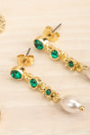 Deuce Set of 4 Pairs of Golden Earrings | La petite garçonne green pendant