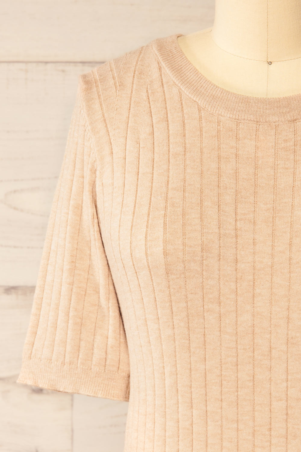 Deurali Beige Ribbed Fitted Top | La petite garçonne front