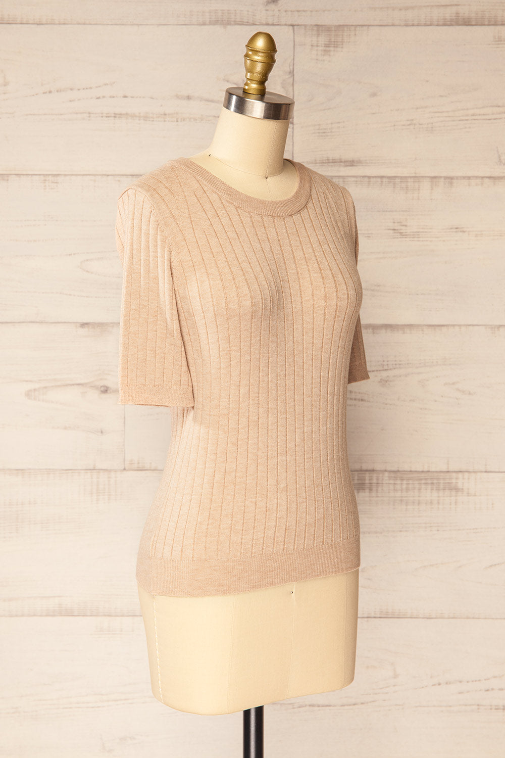 Deurali Beige Ribbed Fitted Top | La petite garçonne side view