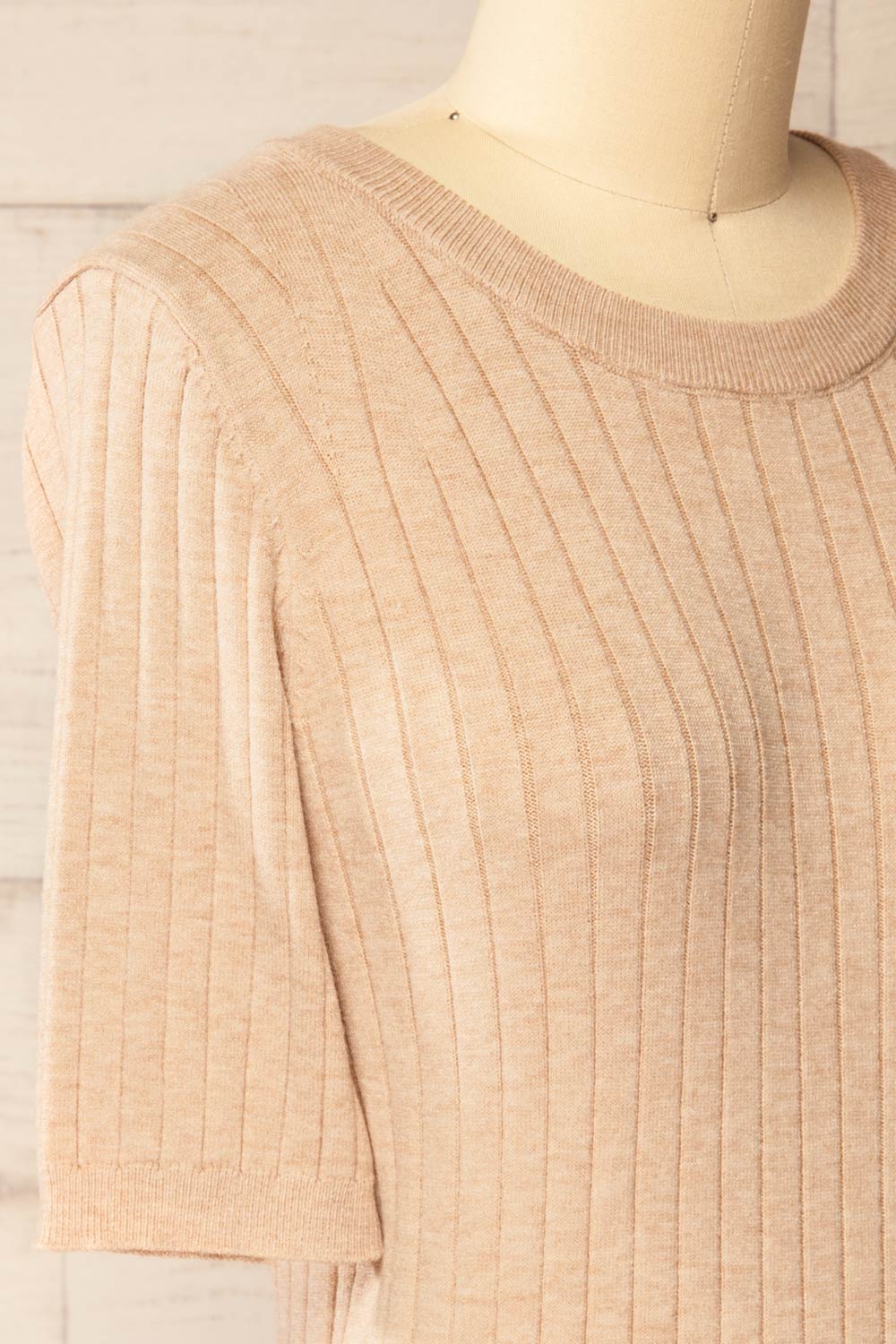 Deurali Beige Ribbed Fitted Top | La petite garçonne side