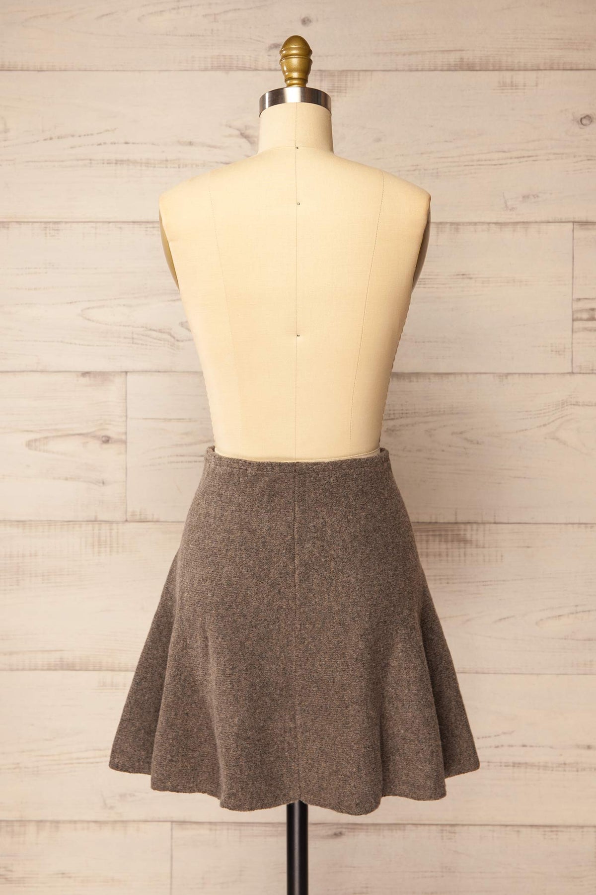 back view of Deventer Taupe High-Waisted Knitted Skirt at La petite garçonne