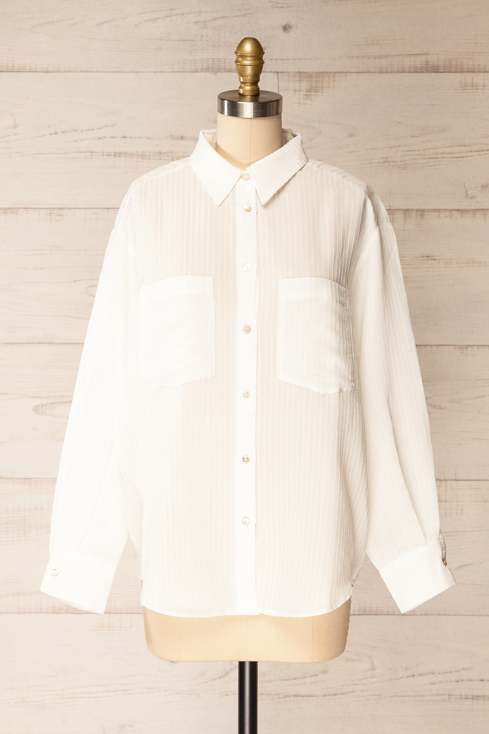 Dhampus White Shirt with Textured Stripes | La petite garçonne front view