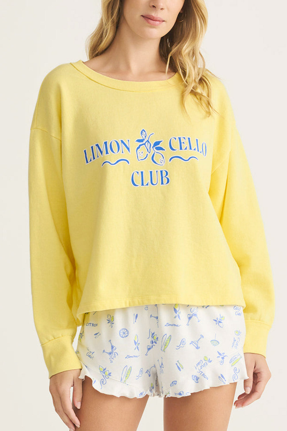 Dhanbad Yellow Sweatshirt "Limoncello Club" | La petite garçonne model