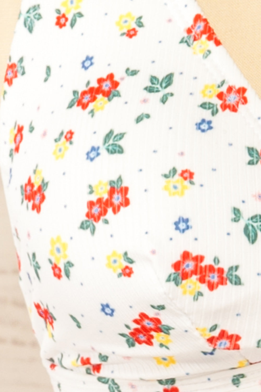 Dhap Flowers and Dots Bikini Top | La petite garçonne close-up