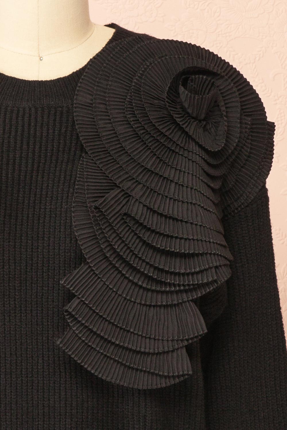 Dharapani Black Sweater with Pleated Flower | Boutique 1861 front