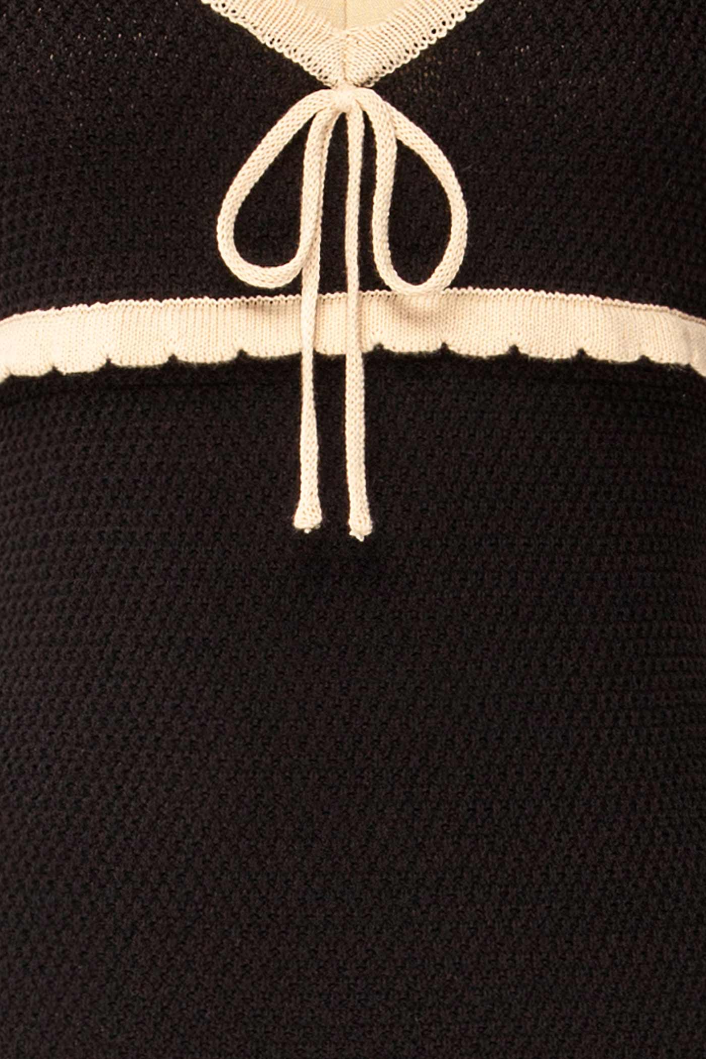 Dhuburi Black Knit Midi Dress with Contrast Scalloped Trim | La petite garçonne fabric