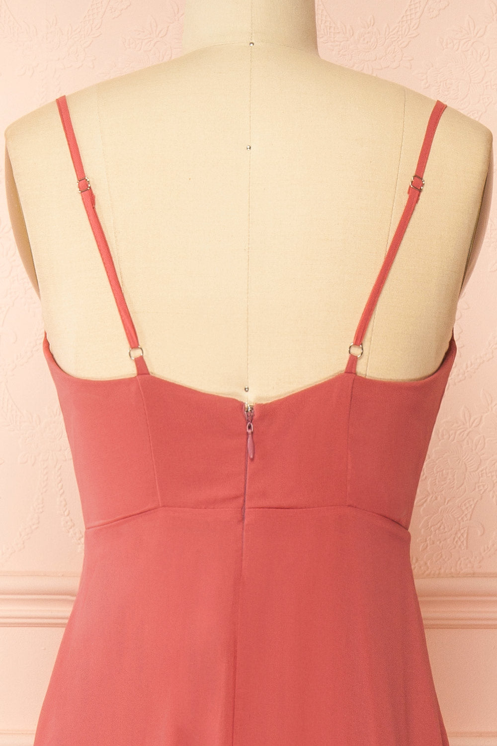 back of mannequin wearing Diana Pink Exclusive 1861 A-Line Chiffon Dress with Slit from Boutique 1861