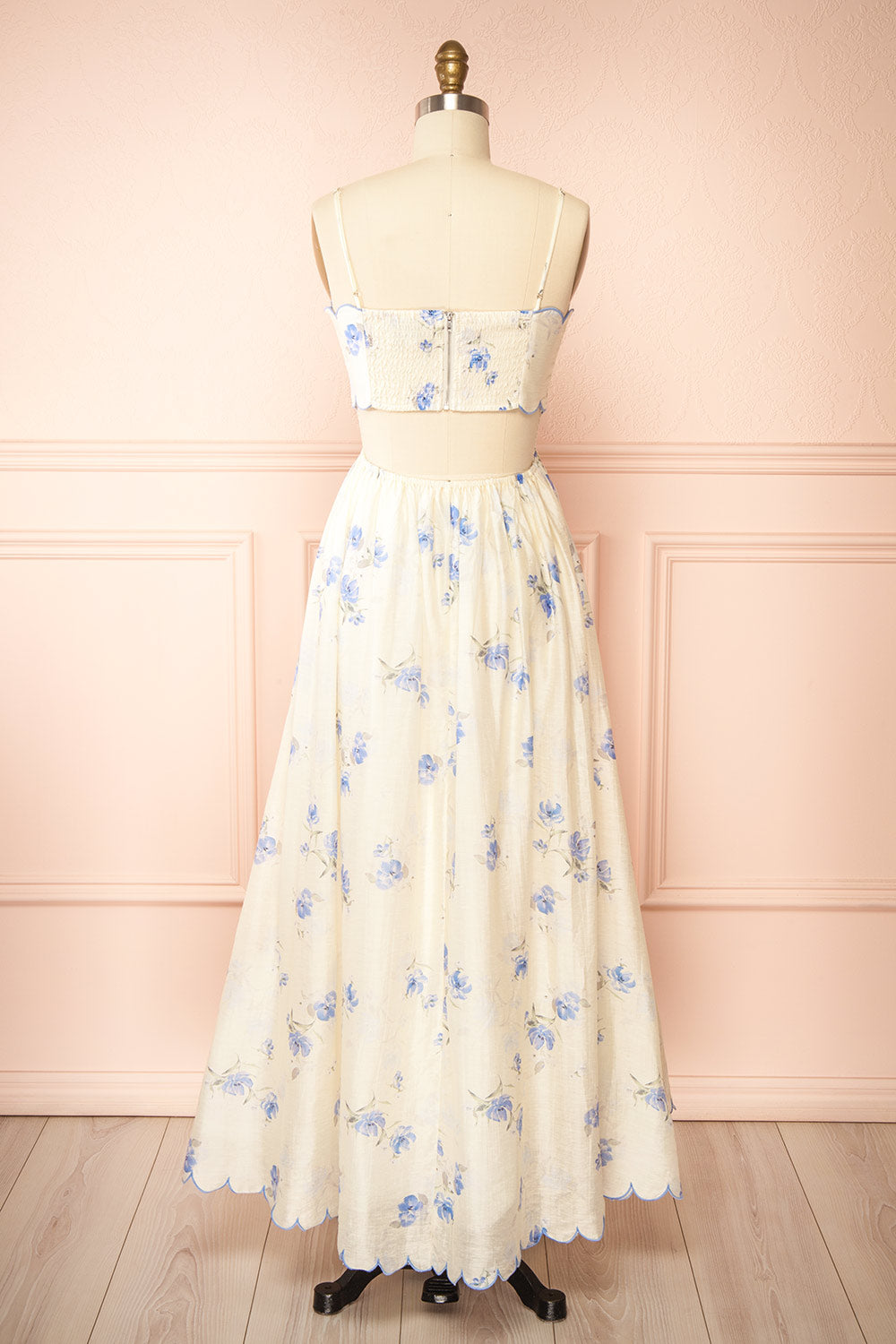 Diandra Long A-Line Floral Dress w/ Back Cut-Out | Boutique 1861 back view