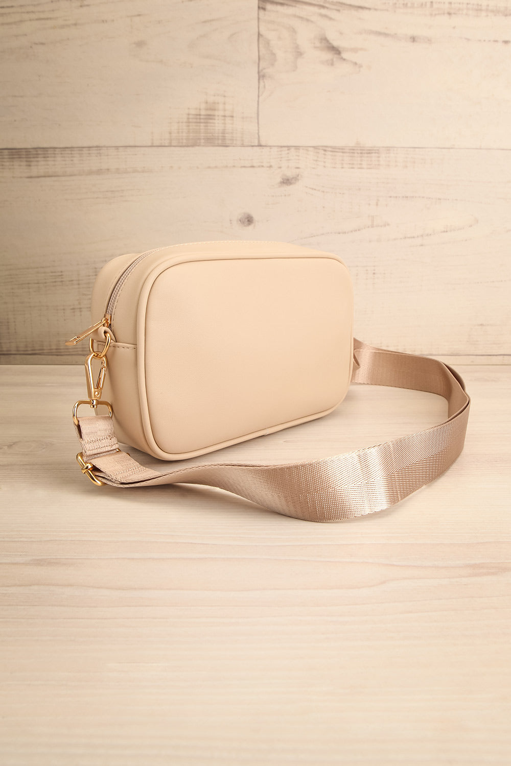 Dianoia Beige Faux Leather Crossbody Bag | La petite garçonne side view