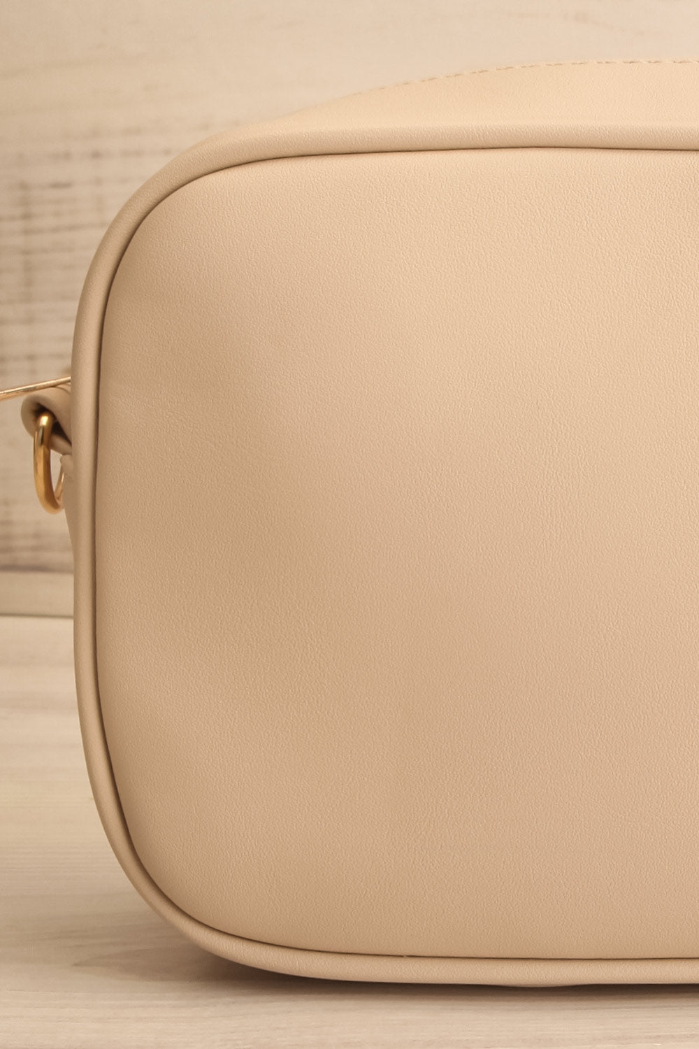 Dianoia Beige Faux Leather Crossbody Bag | La petite garçonne front close-up