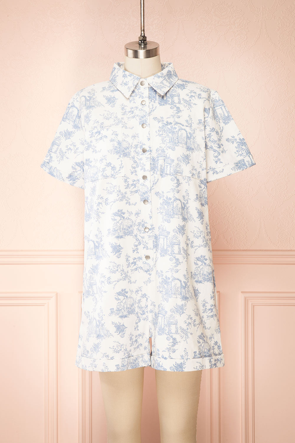 Diaspro White Denim Romper w/ Prints | Boutique 1861 front view