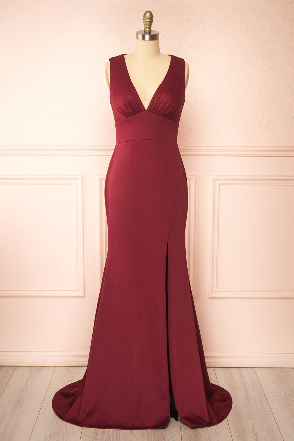 Diaz Burgundy Maxi Dress w/ Train | Boudoir 1861 front view