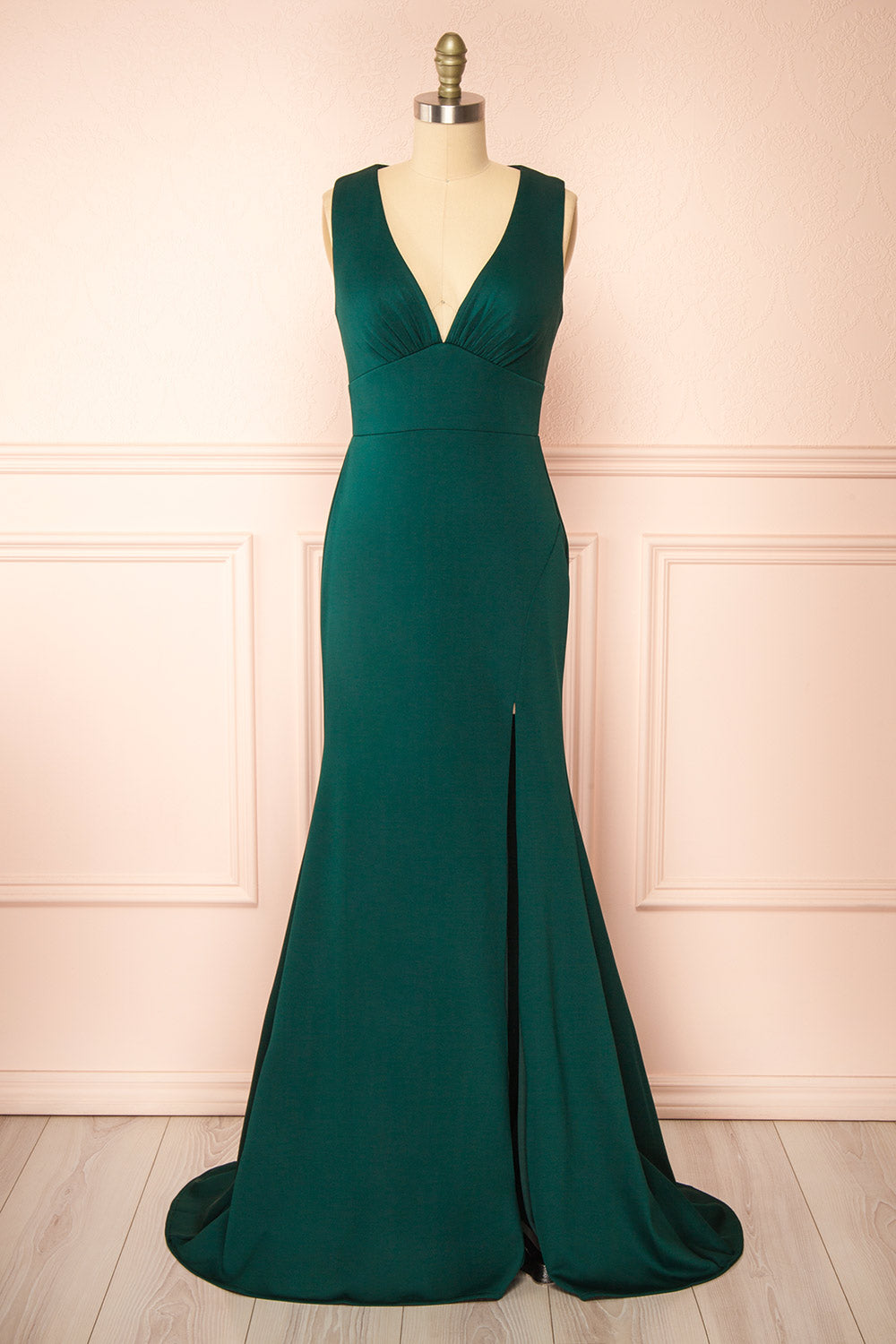 Diaz Green Maxi Dress w/ Train | Boudoir 1861 front view