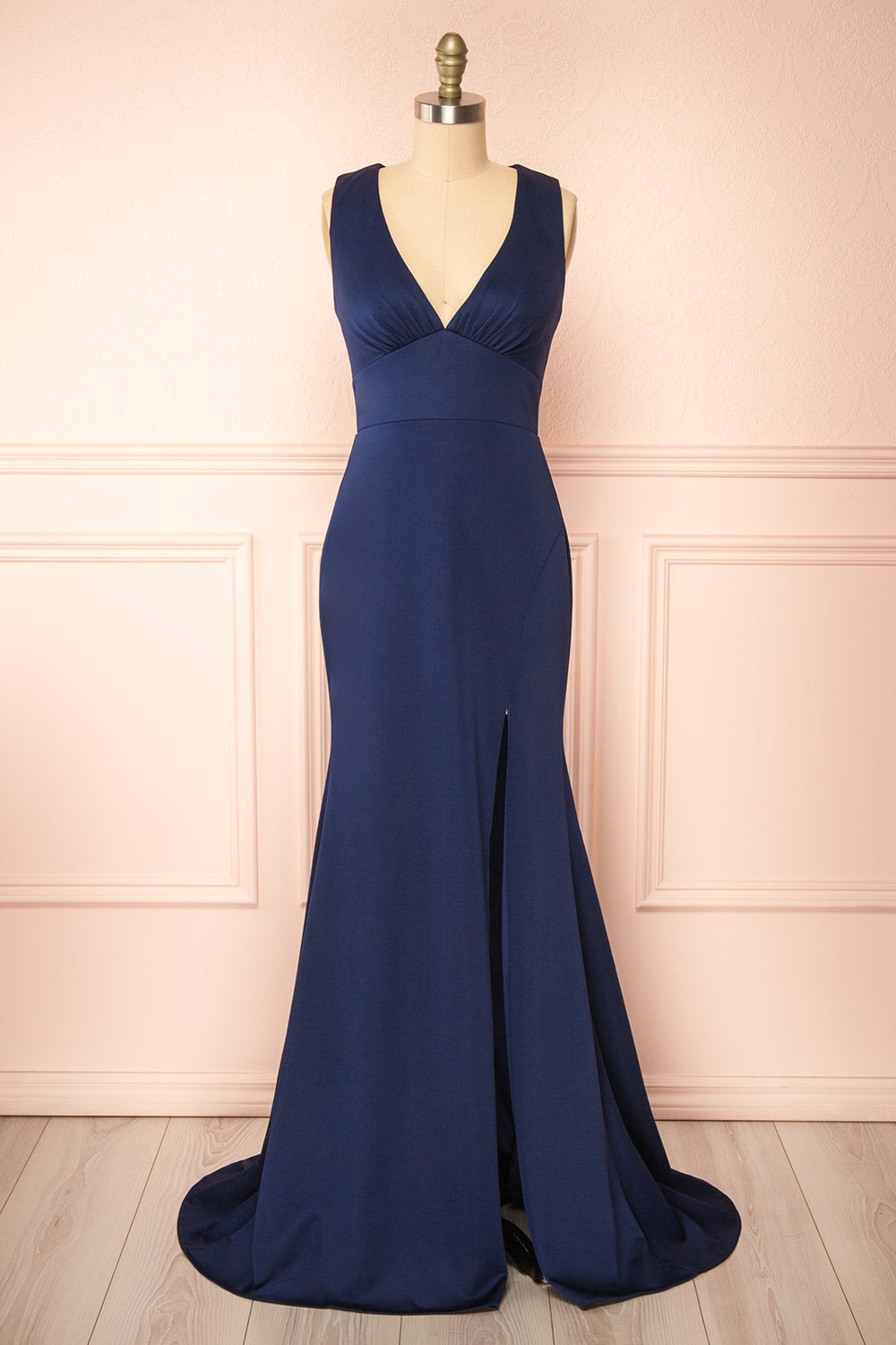 Diaz Navy Maxi Dress w/ Train | Boudoir 1861 front view