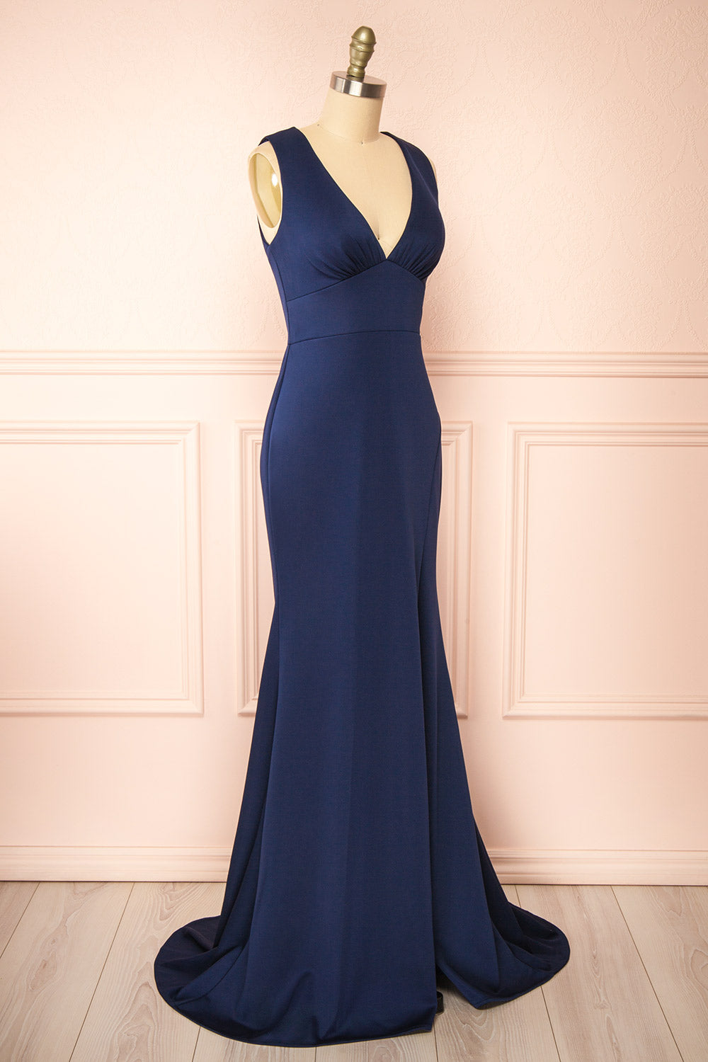Diaz Navy Maxi Dress w/ Train | Boudoir 1861 side view