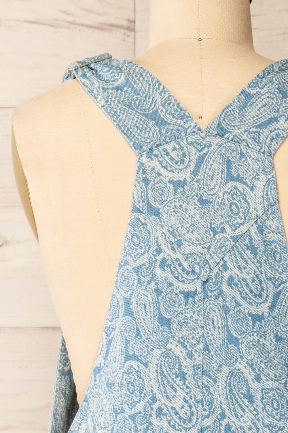Dika Short Blue Paisley Overall Dress | La petite garçonne back close-up