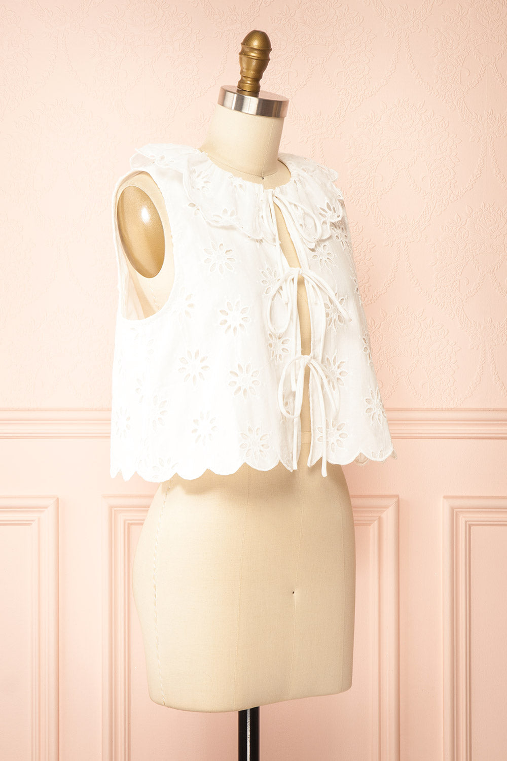 Dillon White Openwork Front-Tie Top | Boutique 1861 side view