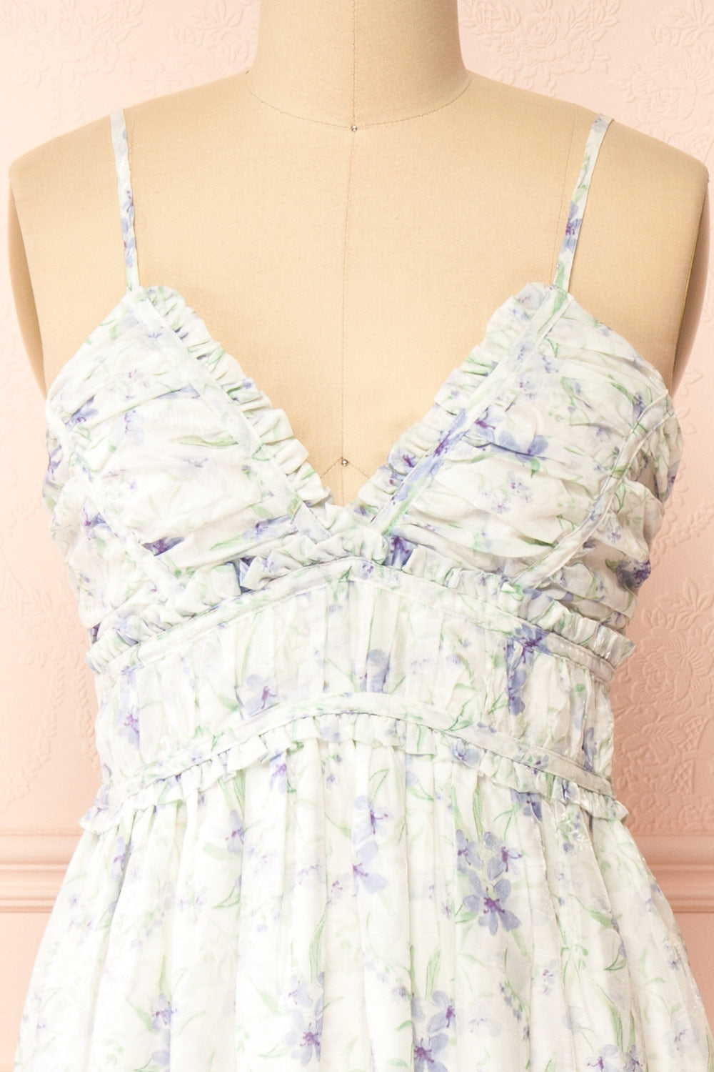 Diurnia Shimmery Maxi Floral Dress w/ V-Neckline | Boutique 1861 front