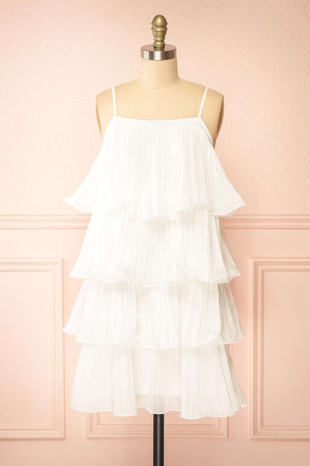 open lace back dress Divineia White Pleated Babydoll Dress