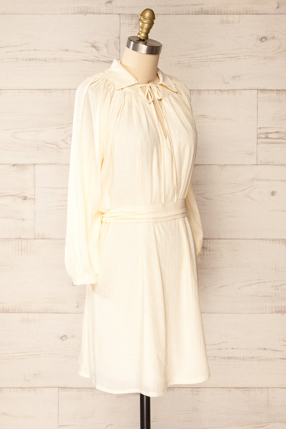 Djibouti Long Sleeve Short Beige Pleated Dress | La petite garçonne side view
