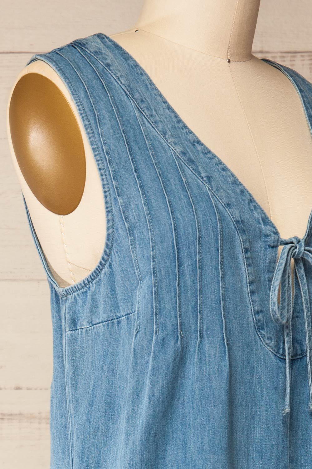 Dnipro Denim Romper with Pockets and Pleats | La petite garçonne side