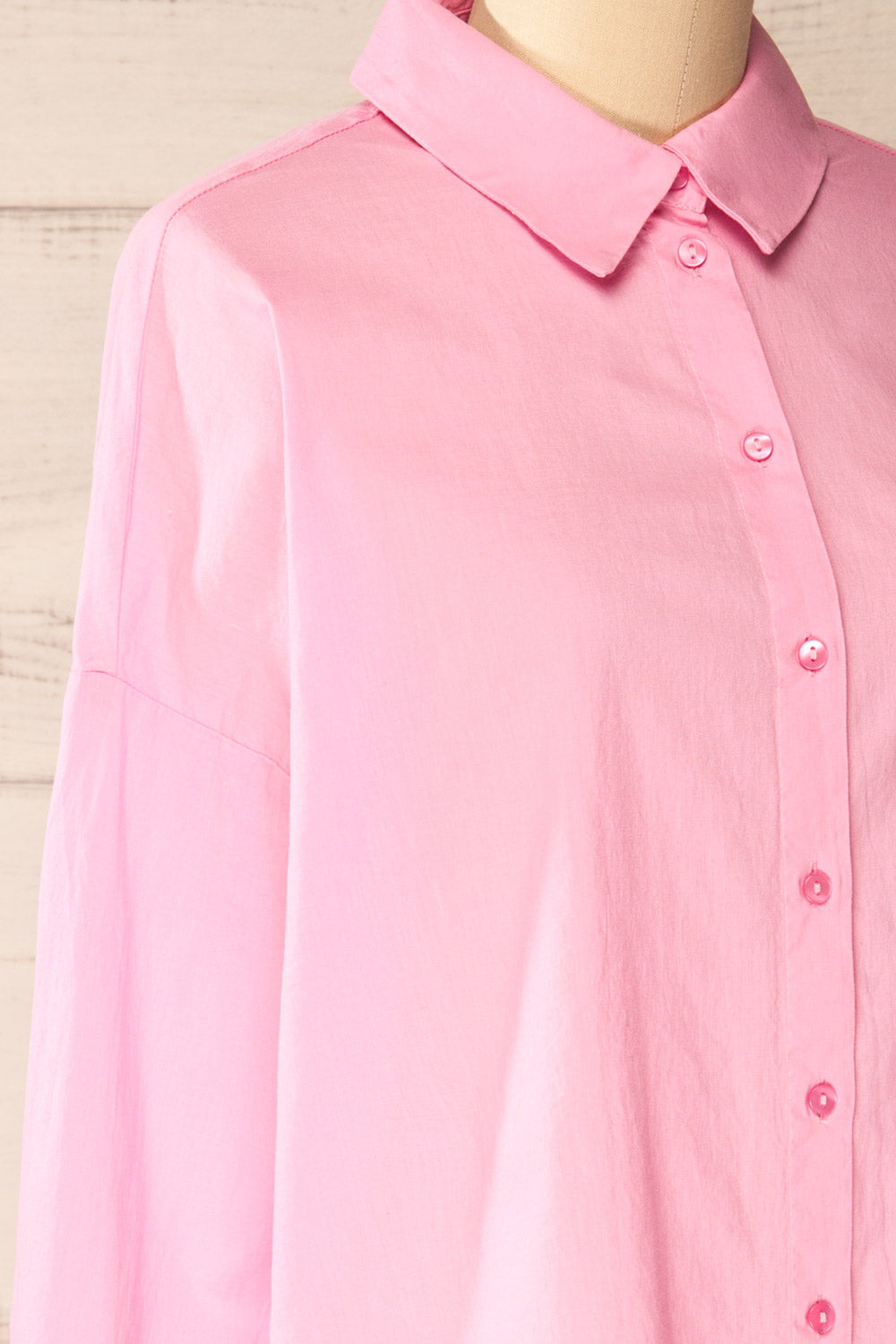 Dodoma Pink Oversized Button-Up Shirt | La petite garçonne side close-up