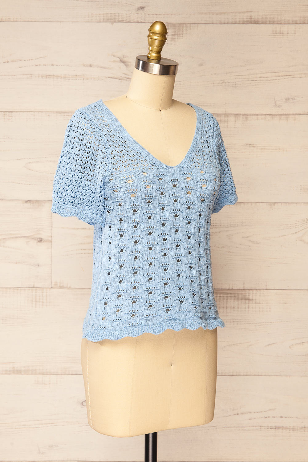 Doleen Blue Short Sleeve Knit T-Shirt | La petite garçonne side view