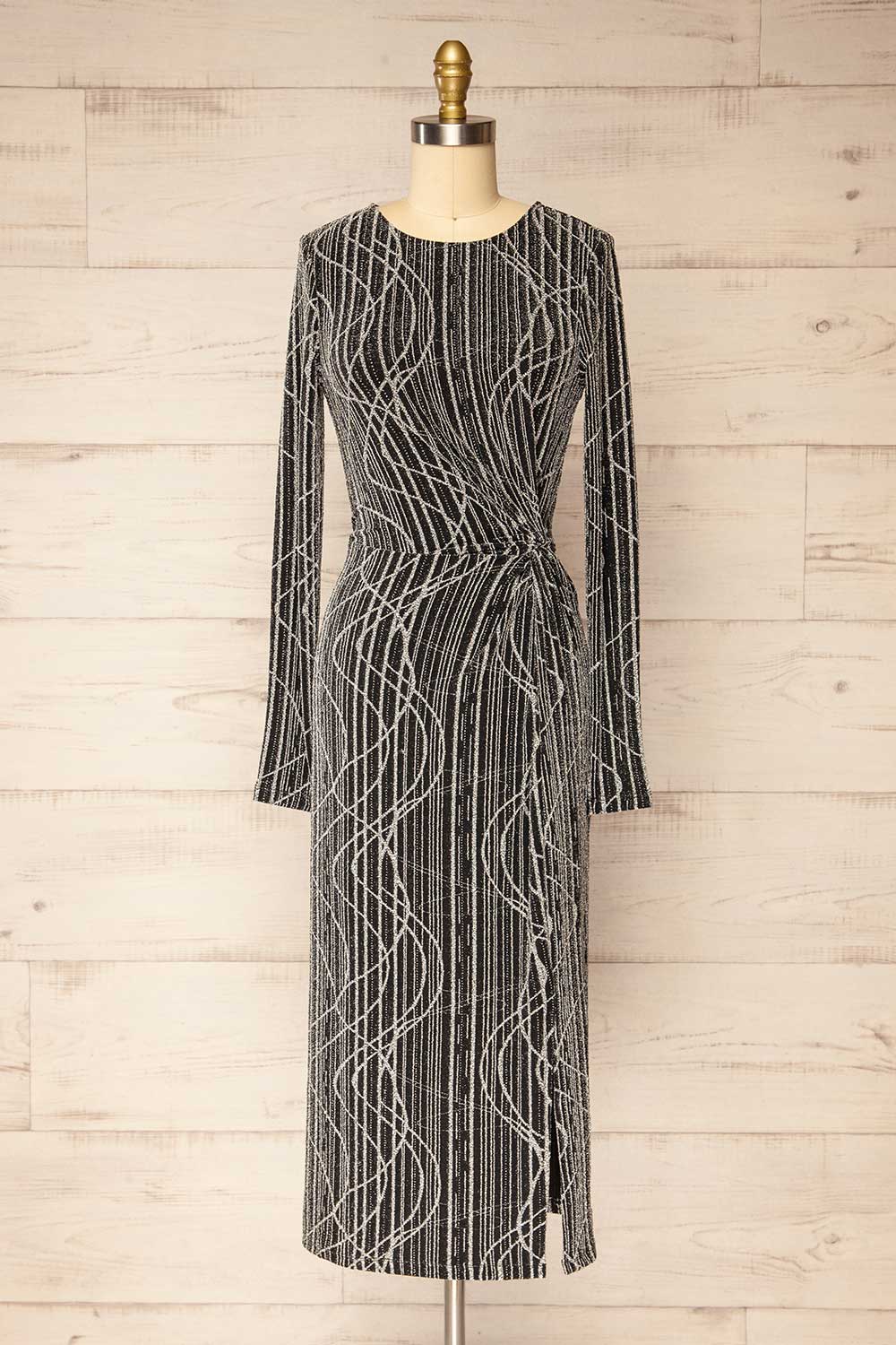 Domingo Silver Knotted Dress w/ Sparkly Pattern | La petite garçonne front view