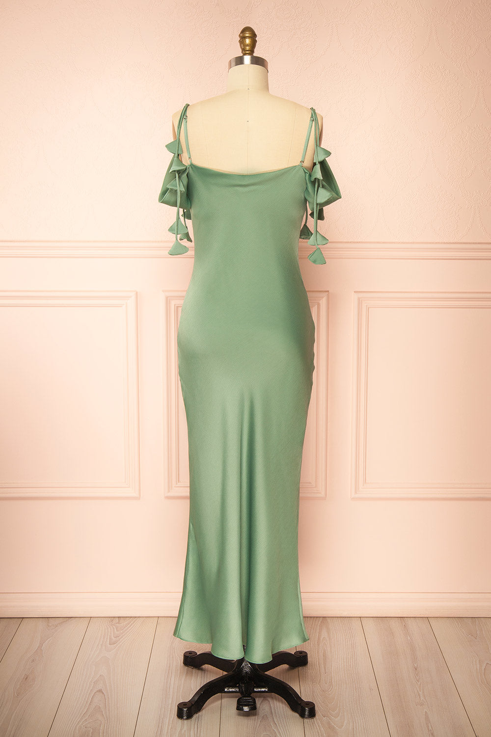 Donatella Off-the-Shoulder Green Midi Dress | Boutique 1861 back view